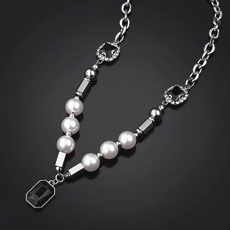 Black Sapphire Pearl Stainless Steel Chain