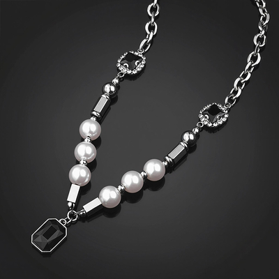 Black Sapphire Pearl Stainless Steel Chain