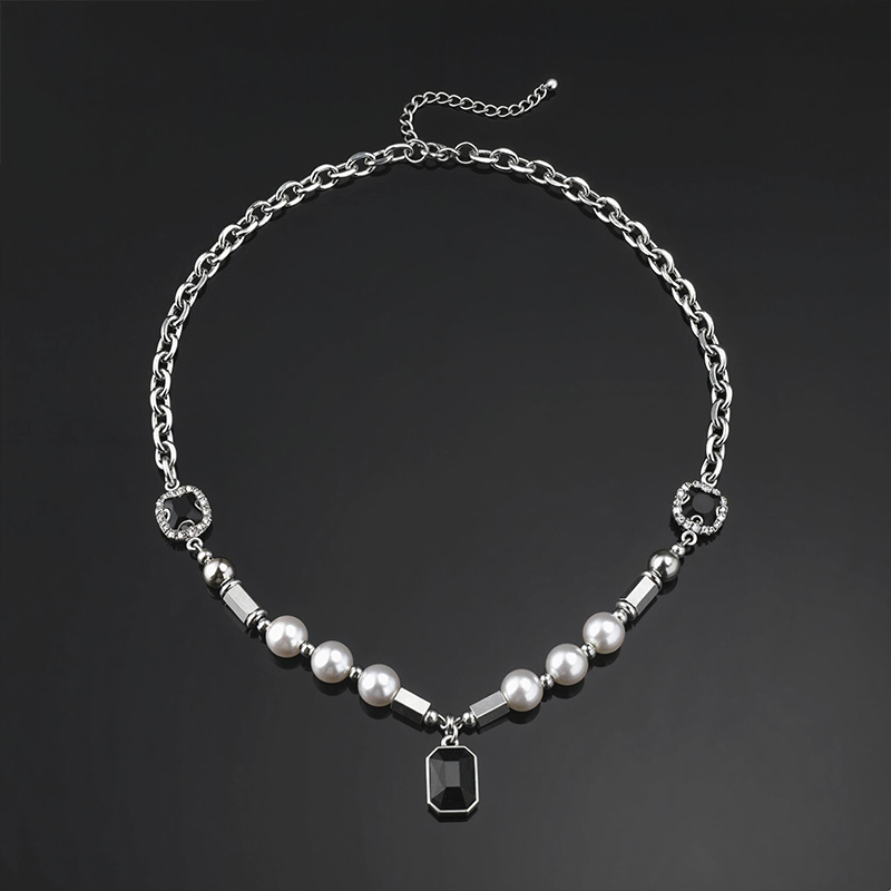 Black Sapphire Pearl Stainless Steel Chain