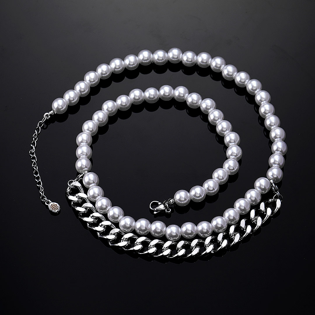 8mm Pearl with Cuban Chain Necklace