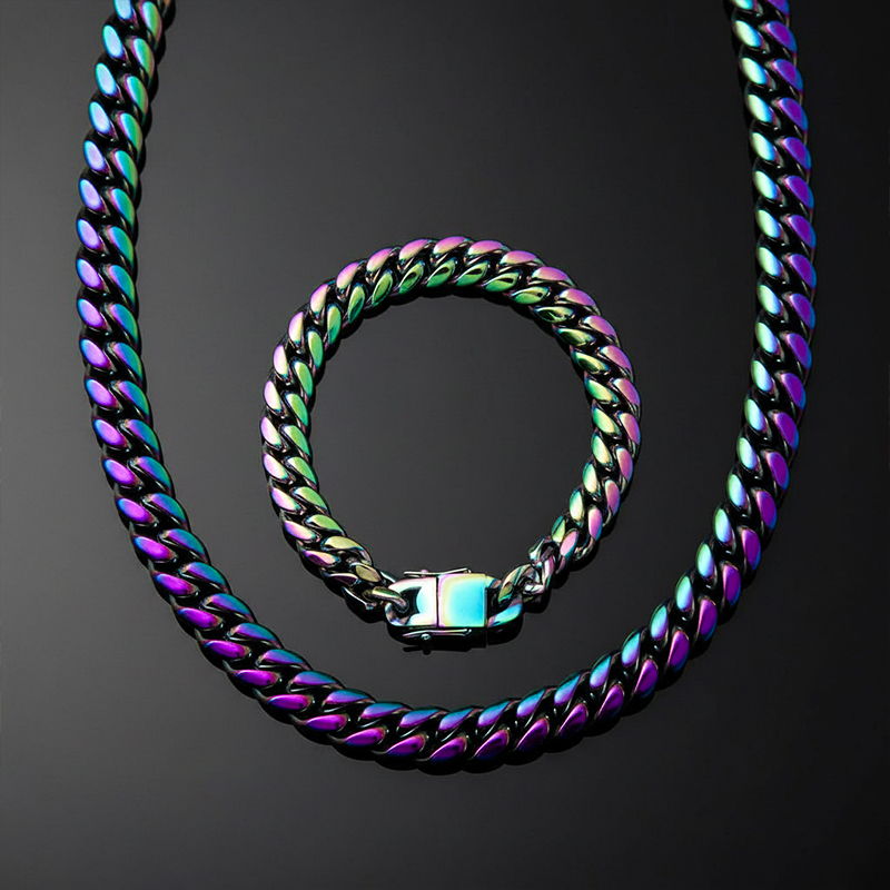 10mm 24" Rainbow Miami Cuban Link Chain