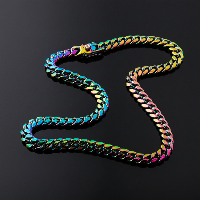 10mm 24" Rainbow Miami Cuban Link Chain