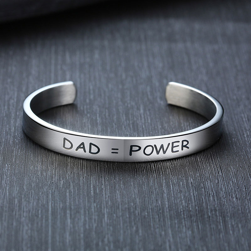 "DAD=POWER" & "I Love You Dad" Stainless Steel Open Bracelet