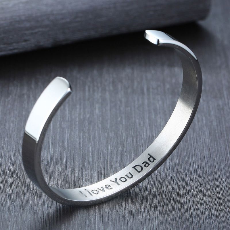 "DAD=POWER" & "I Love You Dad" Stainless Steel Open Bracelet