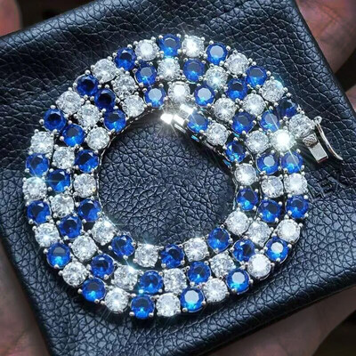 5mm White & Blue Iced Single Row Tennis Chain in White Gold