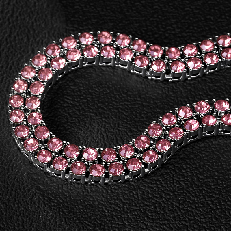 3mm/4mm/5mm Pink Tennis Chain in White Gold 3mm/4mm/5mm Pink Tennis Chain in White Gold