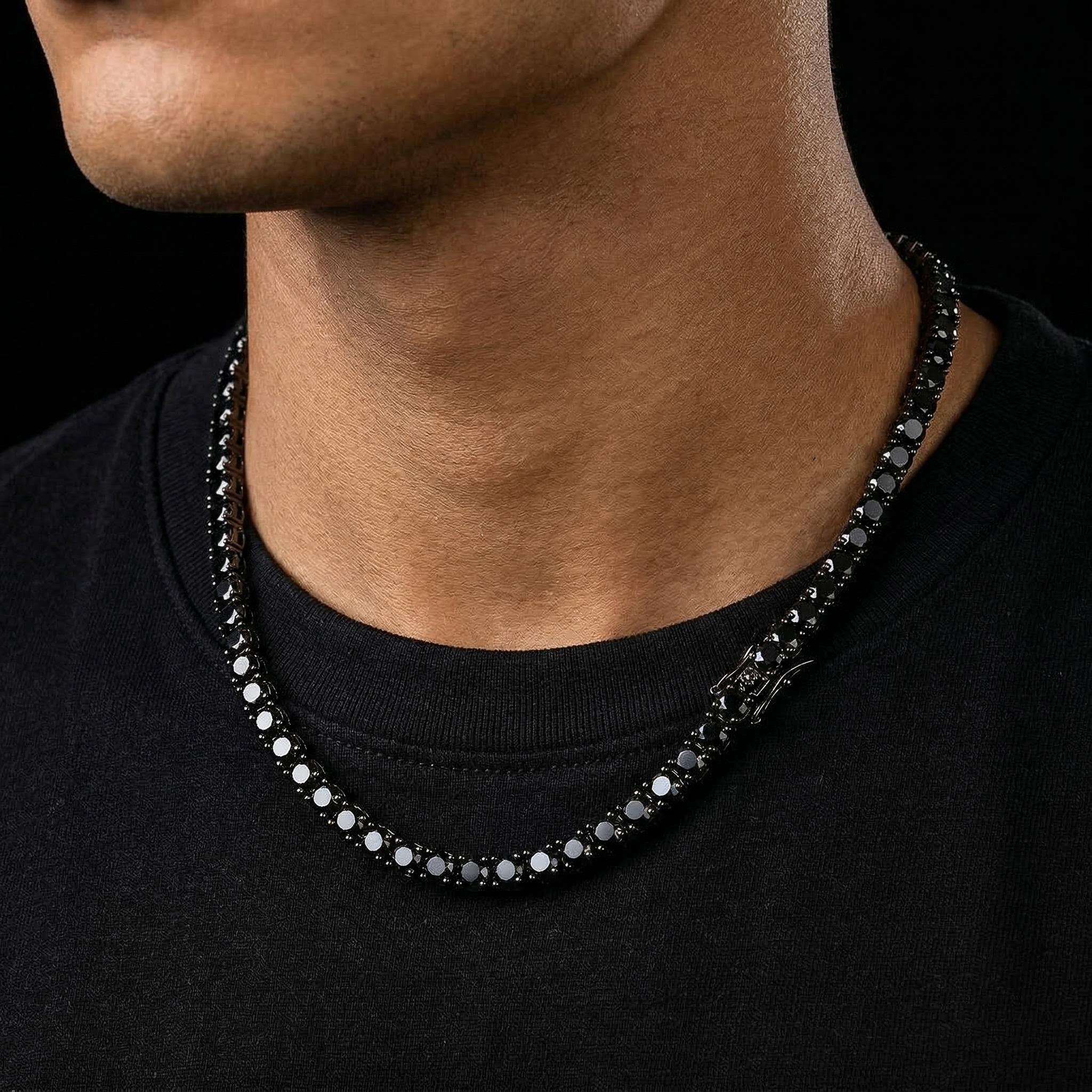 5mm Black Stones 18K Black Gold Tennis Chain 5mm Black Stones 18K Black Gold Tennis Chain