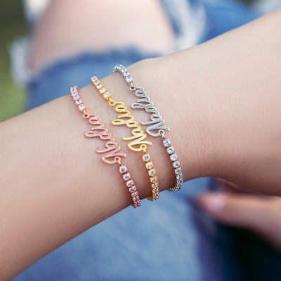 Personalized Tennis Name Bracelet in Gold