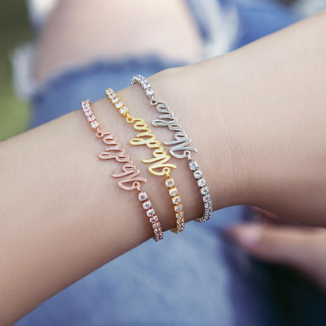 Personalized Tennis Name Bracelet in Gold