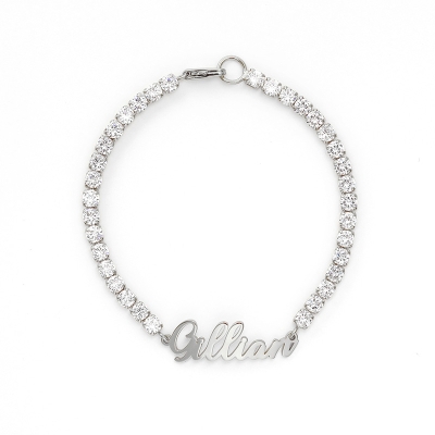 Personalized Tennis Name Bracelet in White Gold