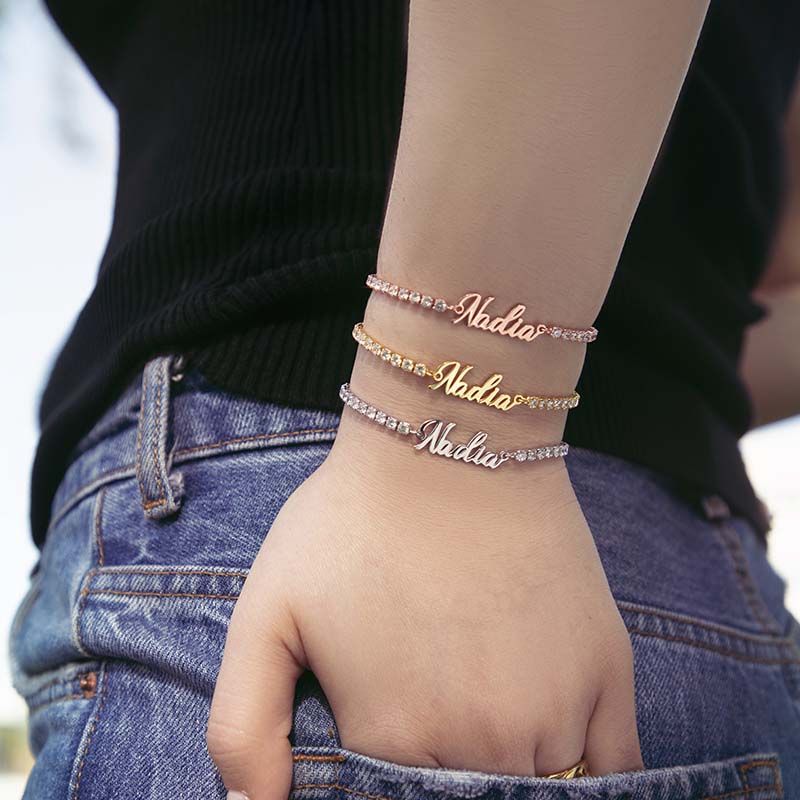 Personalized Tennis Name Bracelet in White Gold
