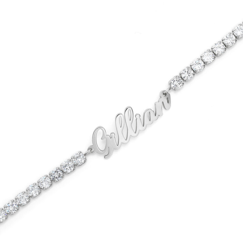 Personalized Tennis Name Bracelet in White Gold