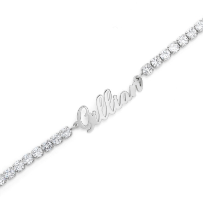 Personalized Tennis Name Bracelet in White Gold