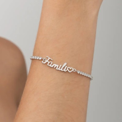 Personalized Tennis Name Bracelet in White Gold