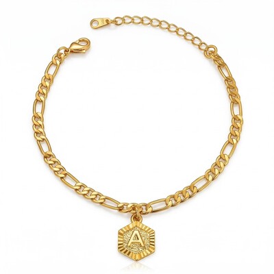 Personalized Hexagon Initial Letter Bracelet
