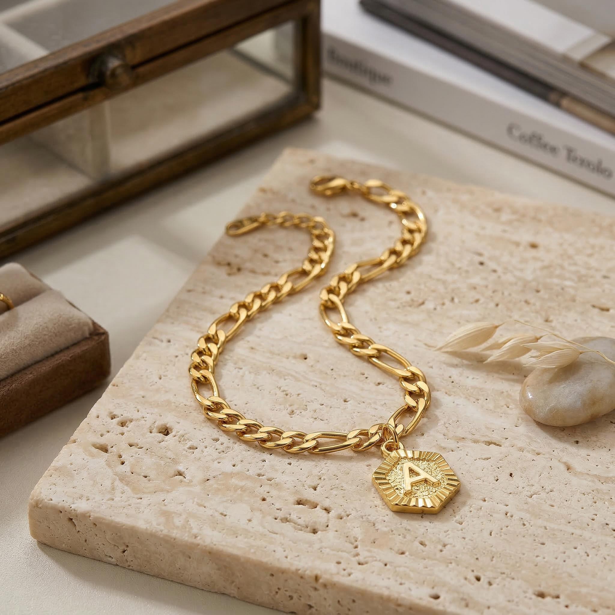 Personalized Hexagon Initial Letter Bracelet Personalized Hexagon Initial Letter Bracelet