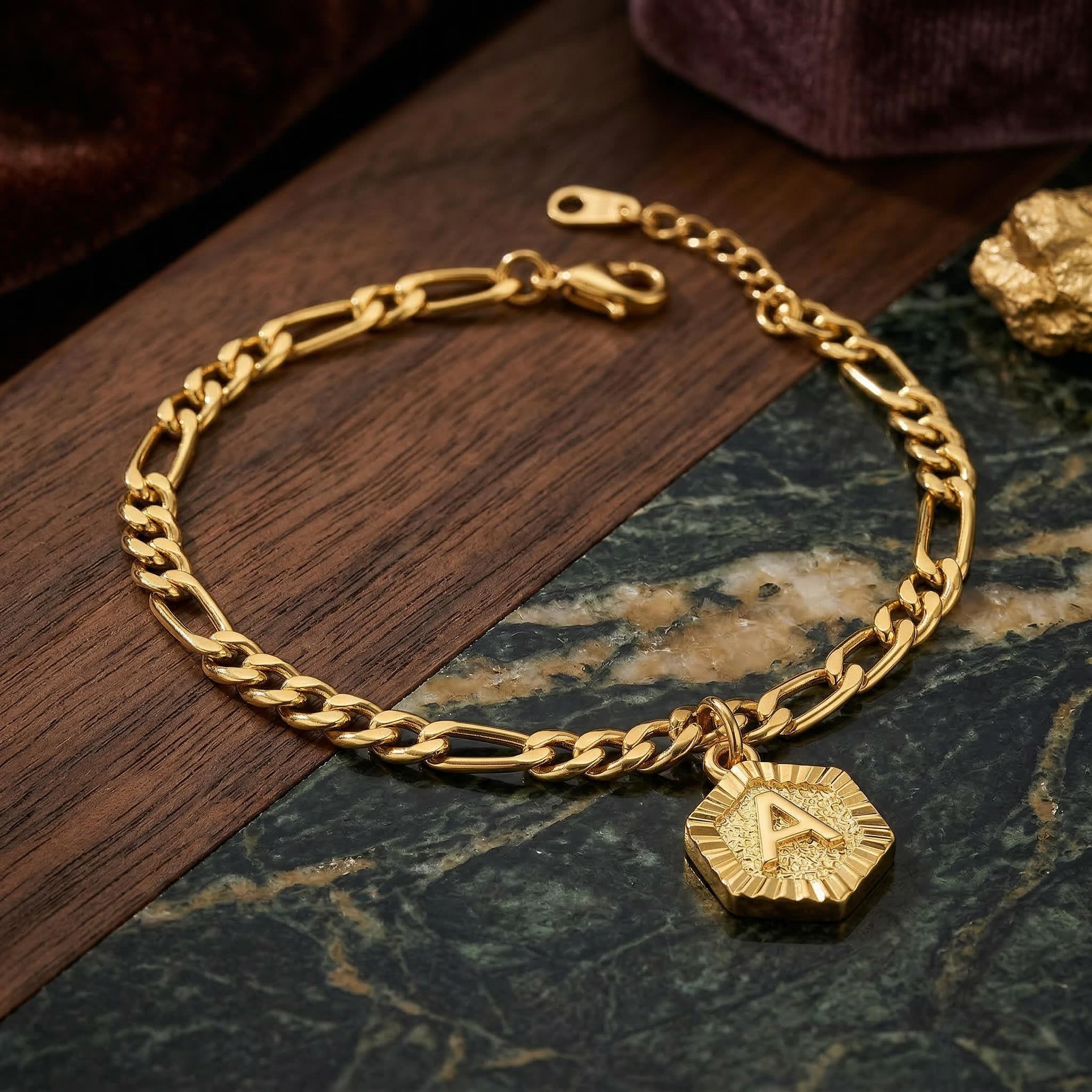 Personalized Hexagon Initial Letter Bracelet Personalized Hexagon Initial Letter Bracelet