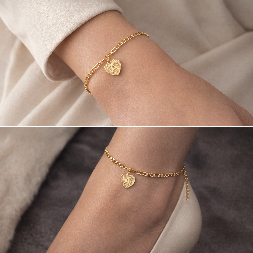 Personalized Heart Initial Letter Bracelet & Anklet