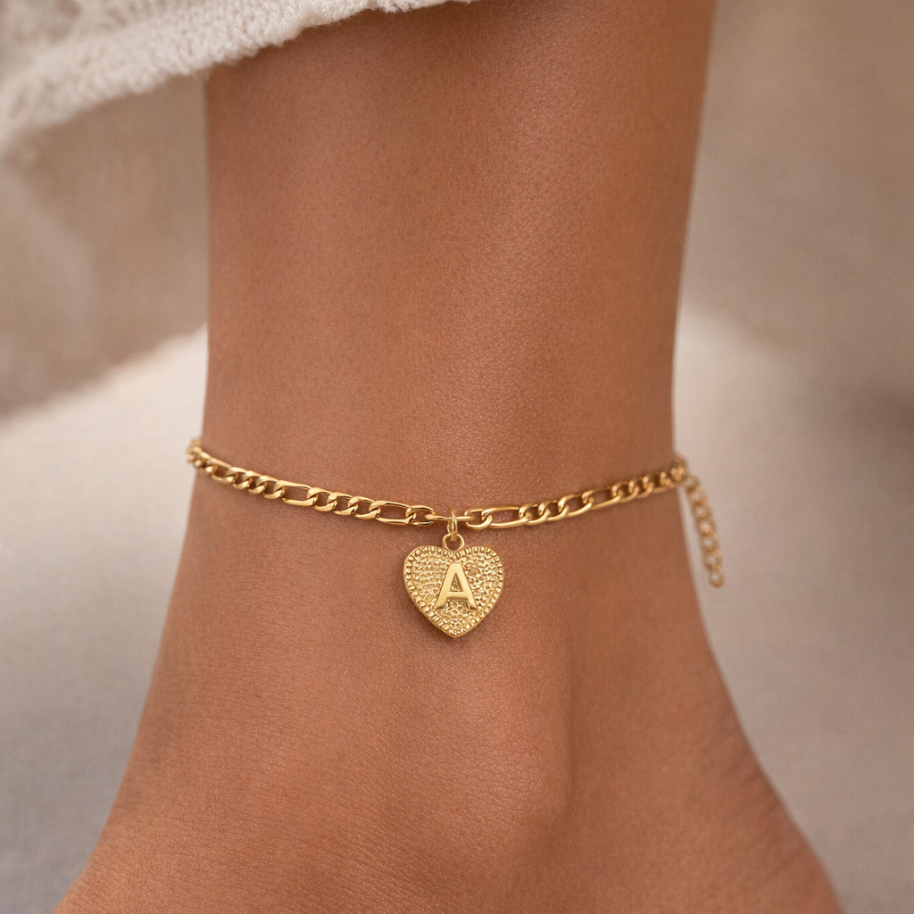 Personalized Heart Initial Letter Bracelet & Anklet