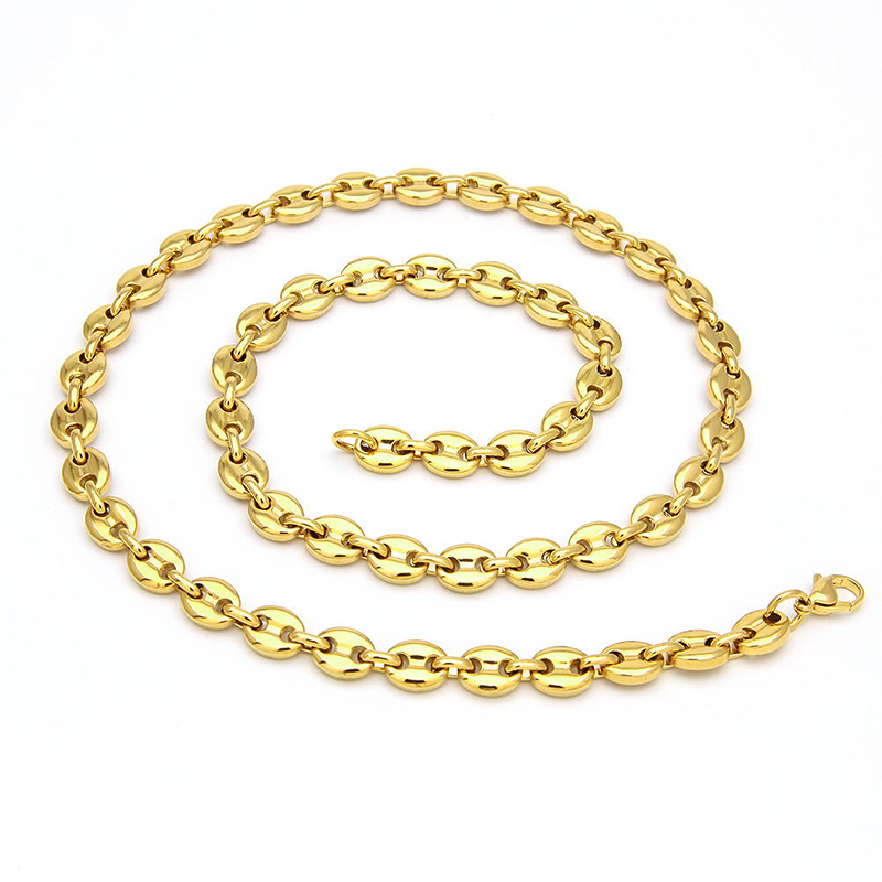 7mm 22" Stainless Steel Coffee Bean Chain in Gold