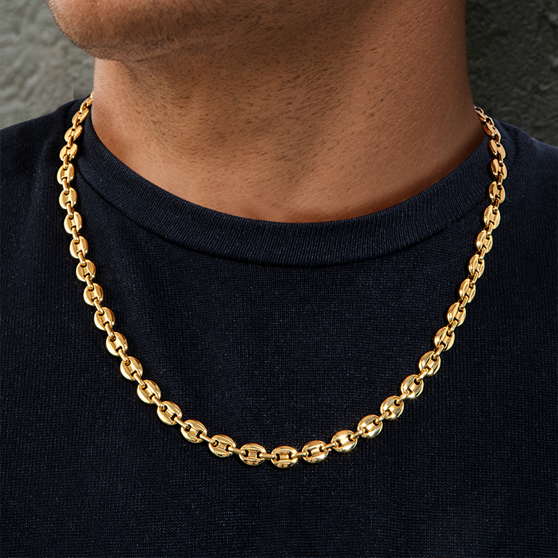 7mm 22" Stainless Steel Coffee Bean Chain in Gold