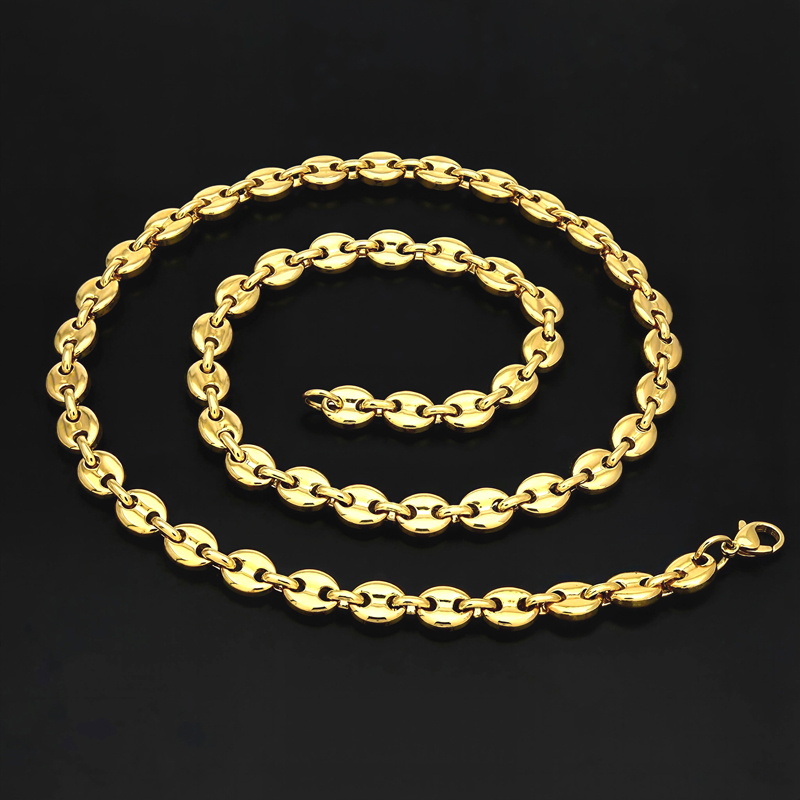 7mm 22" Stainless Steel Coffee Bean Chain in Gold