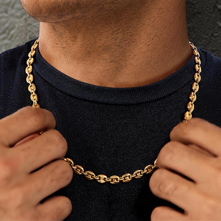 7mm 22" Stainless Steel Coffee Bean Chain in Gold