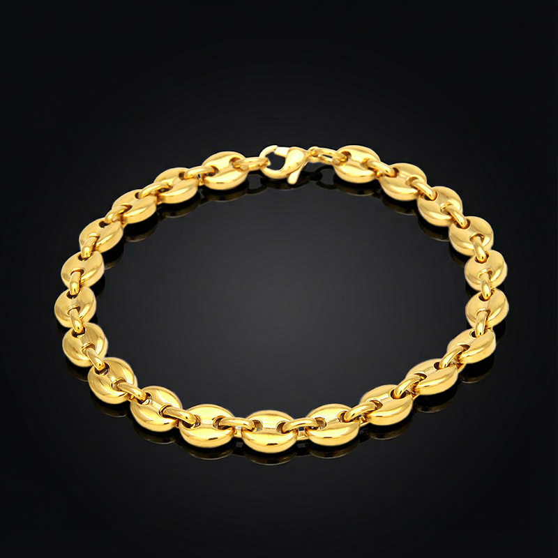 7mm 8" Stainless Steel Coffee Bean Bracelet in Gold 7mm 8" Stainless Steel Coffee Bean Bracelet in Gold