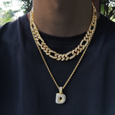 13mm Iced Figaro Cuban Link Chain