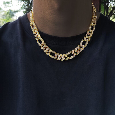 13mm Iced Figaro Cuban Link Chain