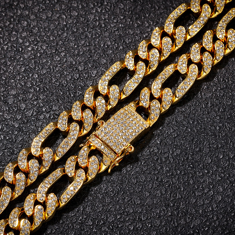 13mm Iced Figaro Cuban Link Chain