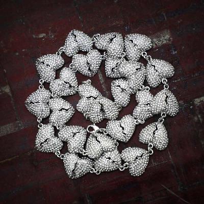 Iced Broken Heart Chain in 18K White Gold