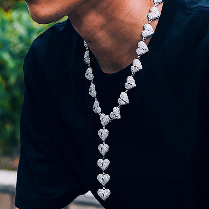Iced Broken Heart Chain in 18K White Gold
