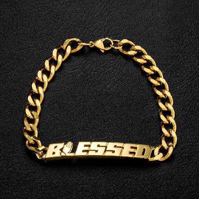8mm Praying Hand BLESSED Cuban Bracelet in Gold