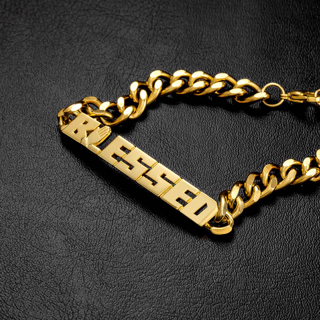 8mm Praying Hand BLESSED Cuban Bracelet in Gold