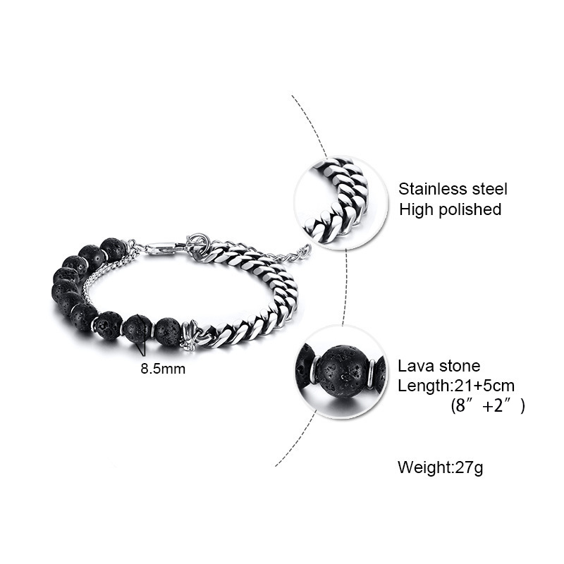 Stitching Cuban Chain & Lava Stone Adjustable Anxiety Bracelet