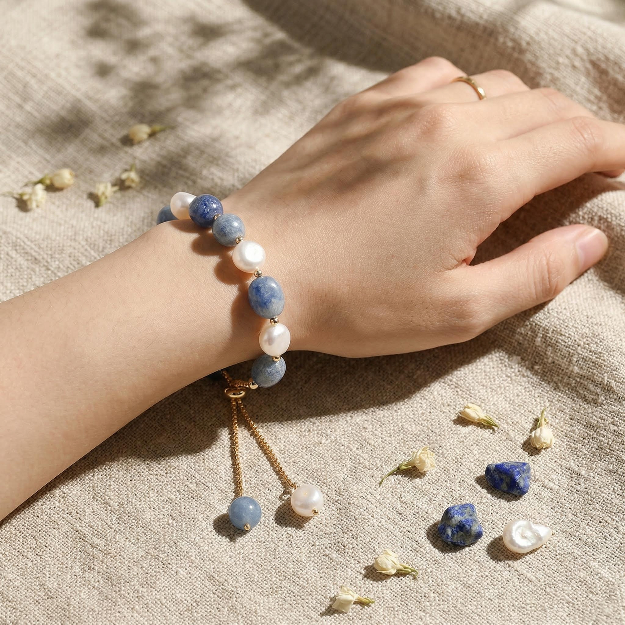 Pearl Blue Aventurine Adjustable Bracelet