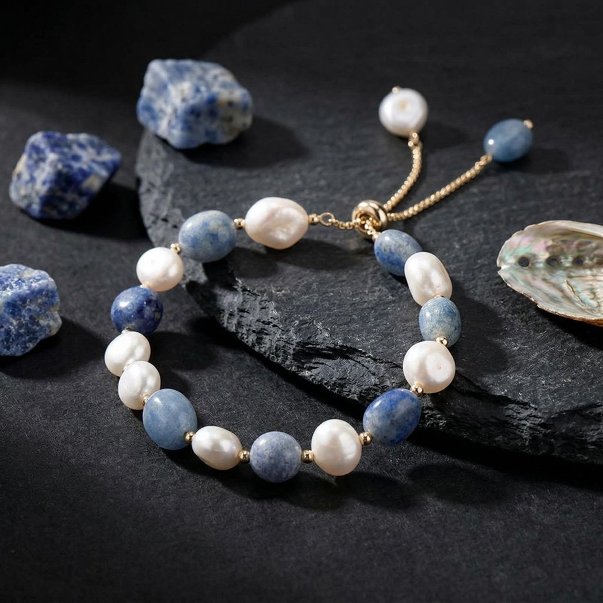 Pearl Blue Aventurine Adjustable Bracelet