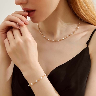Freshwater Pearl Gold Beads Bracelet