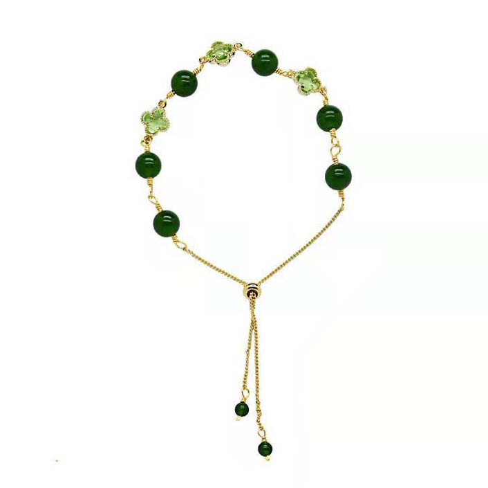 Green Chalcedony Lucky Four-leaf Clover Bracelet