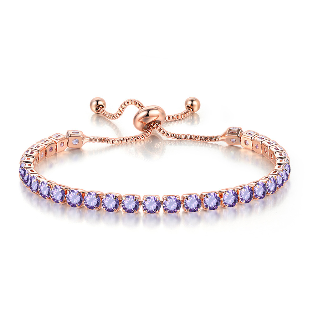 Personalised Purple Charm Bracelet With Rhinestones - FREE Engraving - Gift Boxed