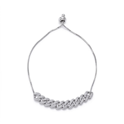 Women's Adjustable Iced Cuban Chain Bracelet in White Gold