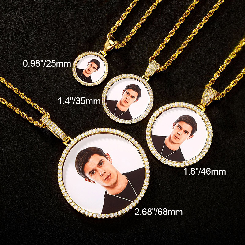 Iced Custom Circle Photo Pendant in Gold