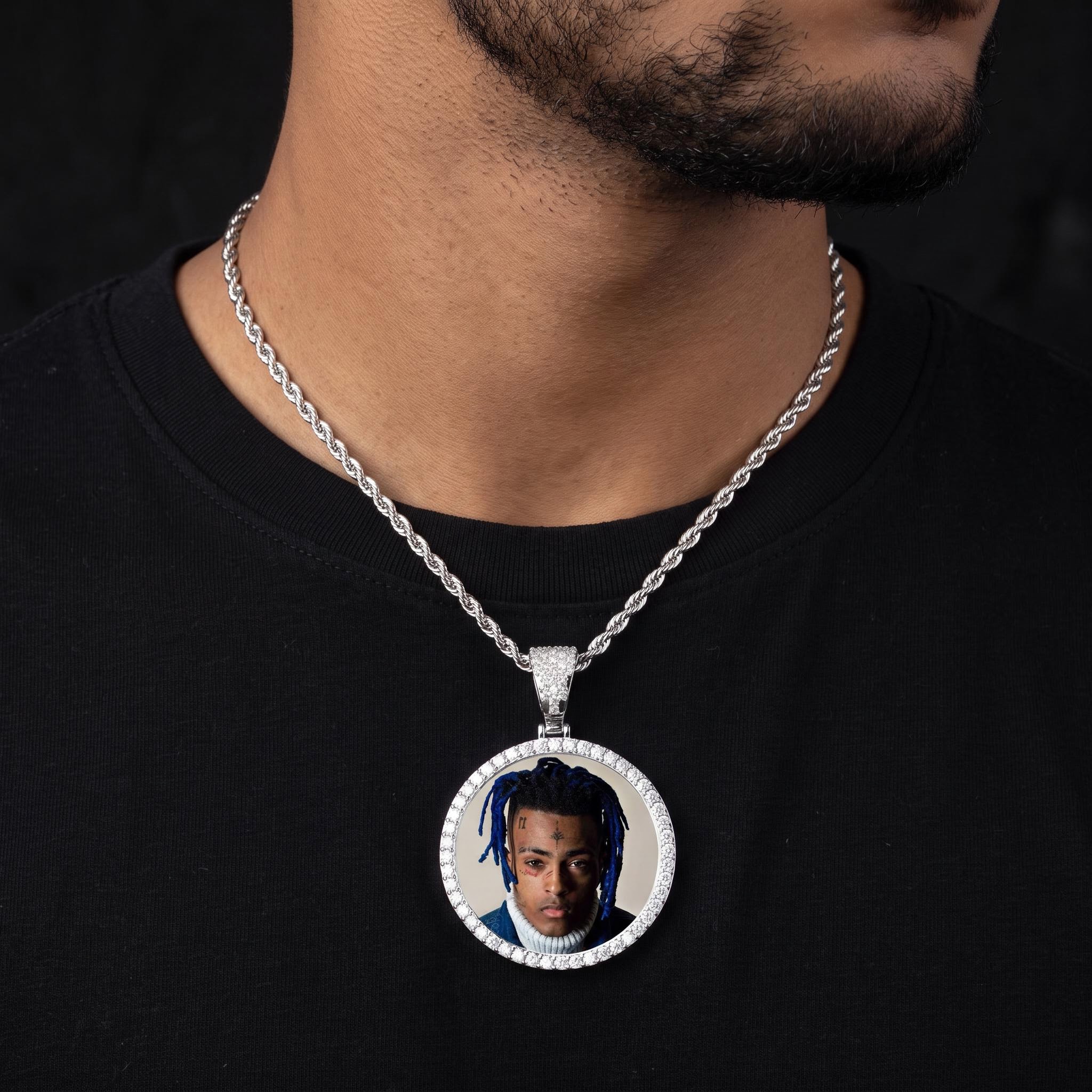 Iced Custom Circle Photo Pendant in Gold Iced Custom Circle Photo Pendant in Gold