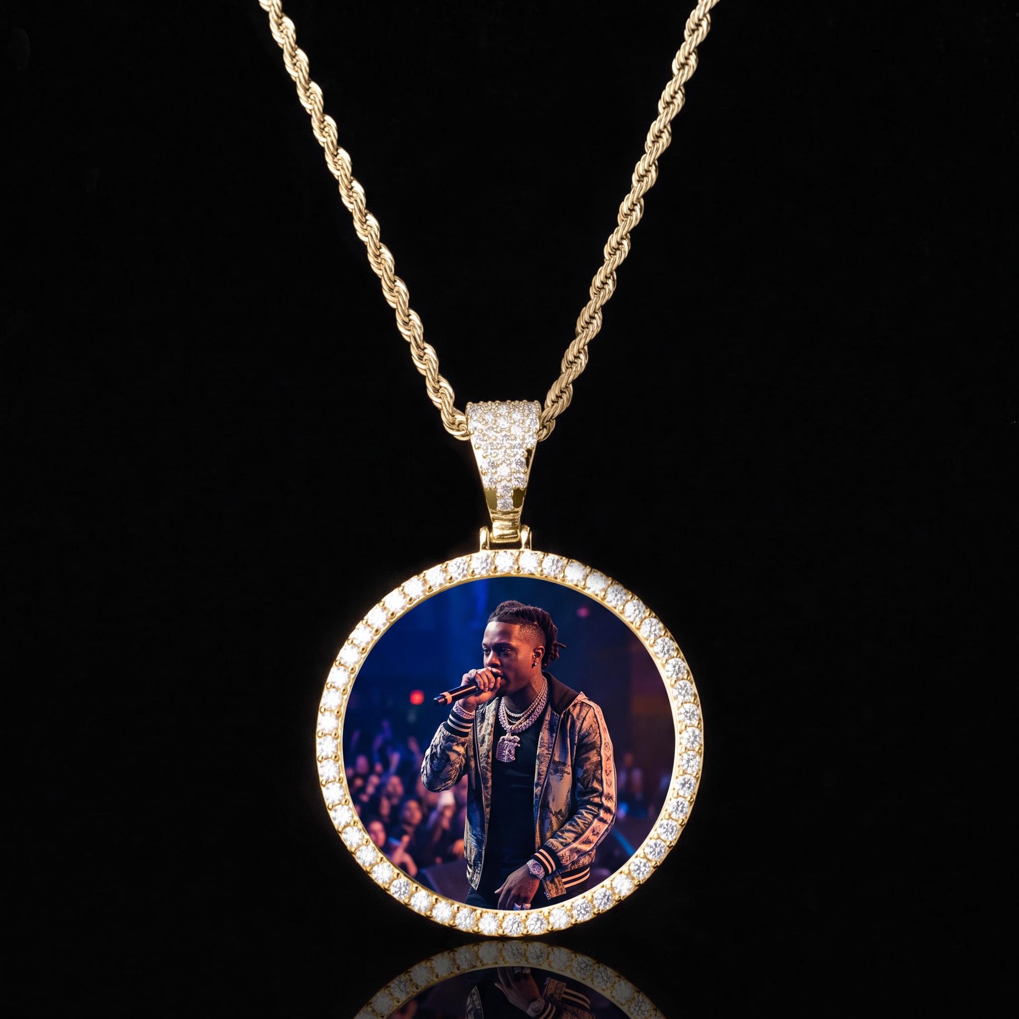 Iced Custom Circle Photo Pendant in Gold Iced Custom Circle Photo Pendant in Gold