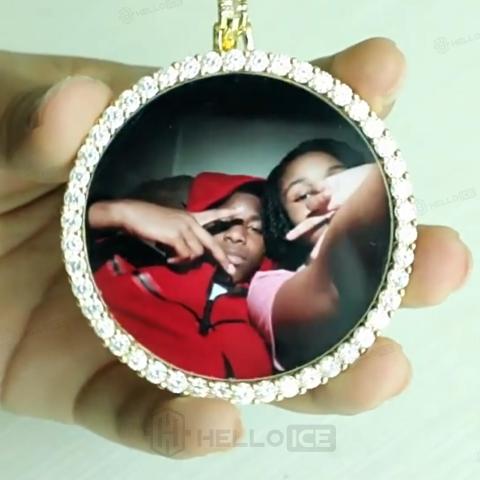 Iced Custom Circle Photo Pendant in Gold Iced Custom Circle Photo Pendant in Gold