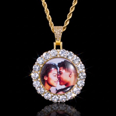 Custom Large Round Stones Photo Pendant