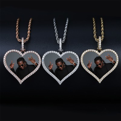 Custom Iced Heart Shape Photo Pendant