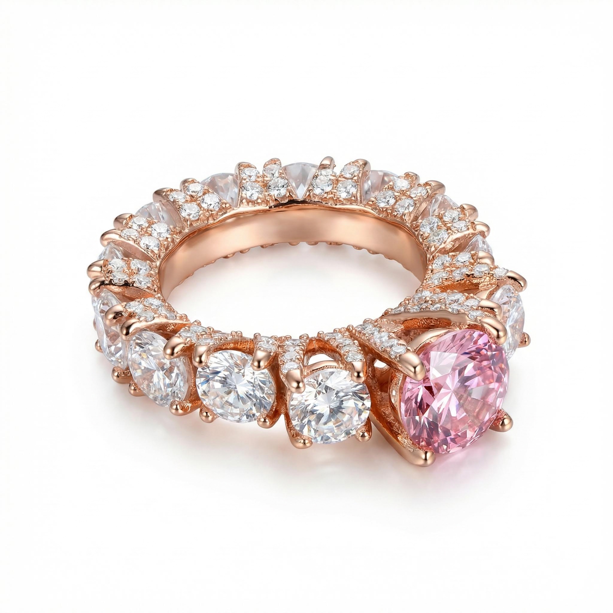 Pink& White Stone Engagement Ring in Rose Gold