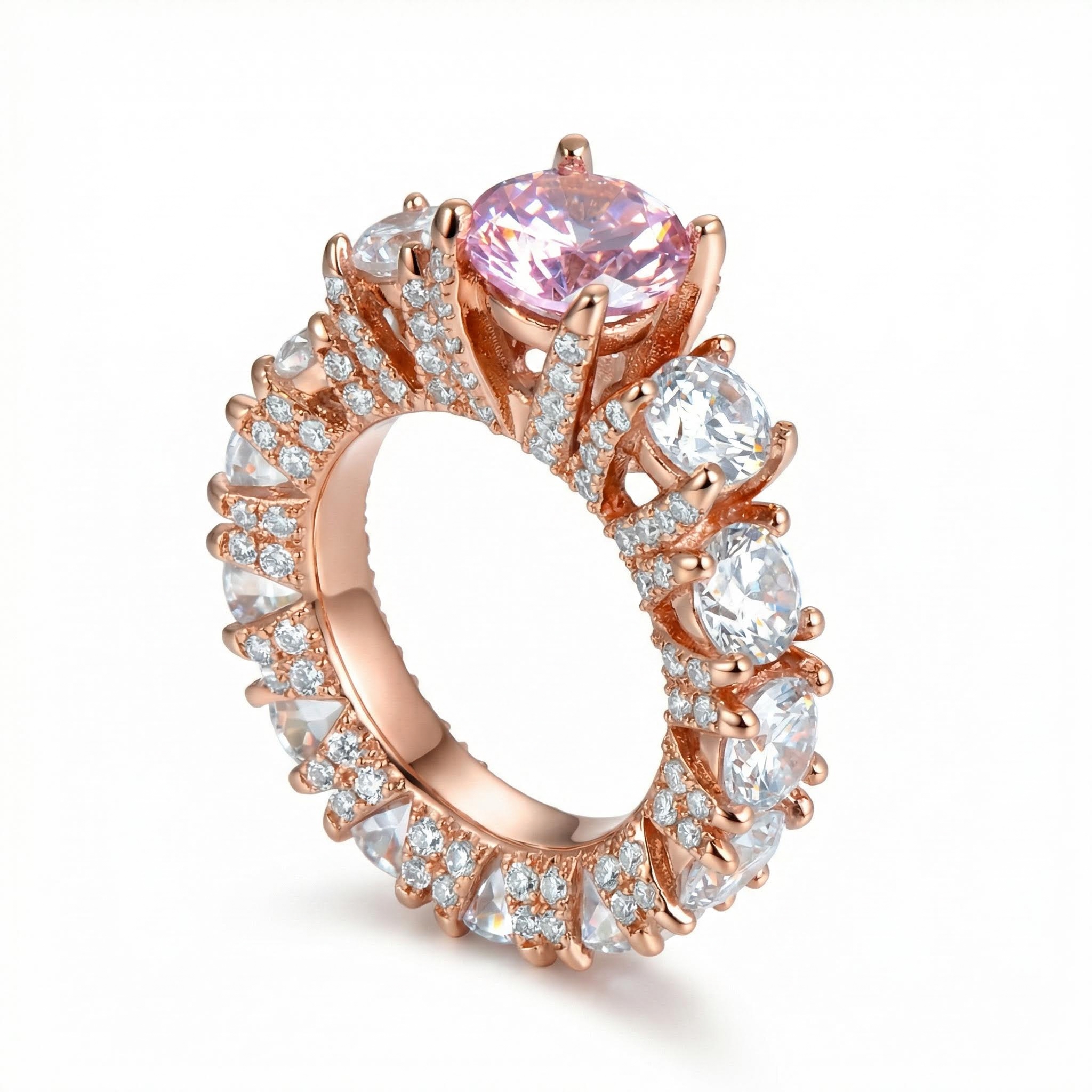Pink& White Stone Engagement Ring in Rose Gold